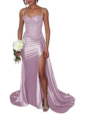 Vestito Donna Maxi Diciottesimo Festa Occasione Speciale Party Dress Viola Chiaro 110551B